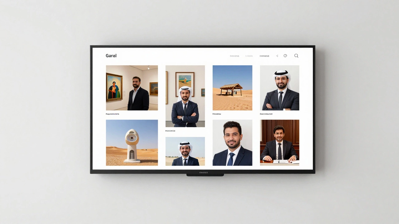 A clean, modern agency office showing professional companion profiles at cultural events, not suggestive.